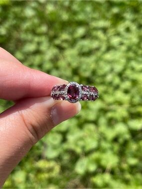 Wine garnet and white zircon Ring